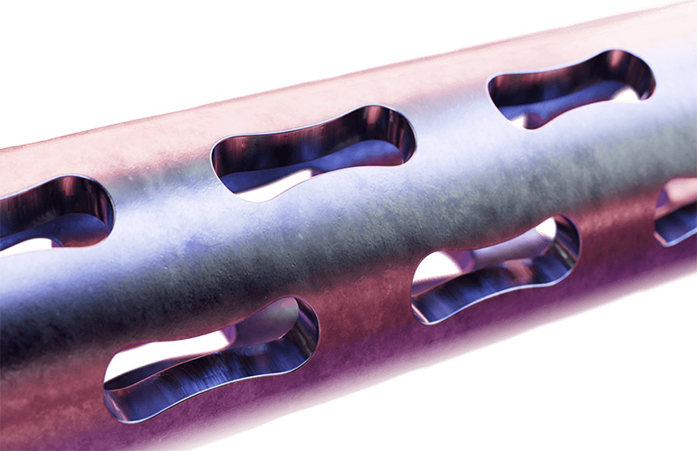 An illustration showing Corcym's Memo 4D Curve's laser-cut nitinol core.
